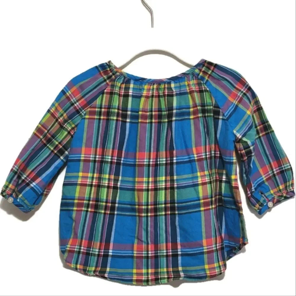 Ralph Lauren Baby Girl Madres Plaid Smock Blue and Green Top Size 6 Months